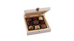 9 pc. Wooden Praline Box With Logo