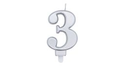 Zahlenkerze Silber 3